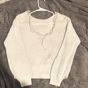 Off-White Hollister Sweater/ V-Neck Lace Detail